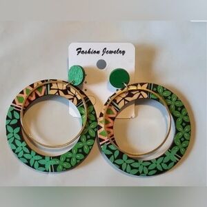 Earrings Green and Gold Hoop